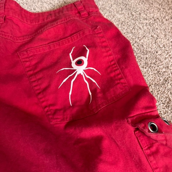 Social Collision Red Grunge Spider-Detail Cargo Buckle Pants - Picture 3 of 7